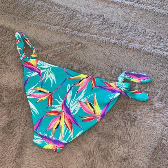 Bikini swimsuit bottoms tie sides floral multicolor green pink neon Small 3/5​ - Picture 5 of 9